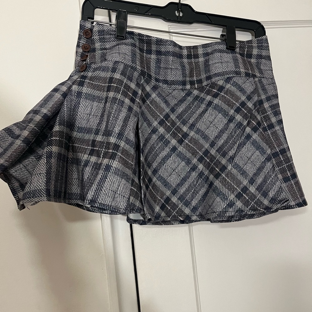 NWOT -  Gray Brown Plaid MiniSkirt - M - Picture 2 of 6